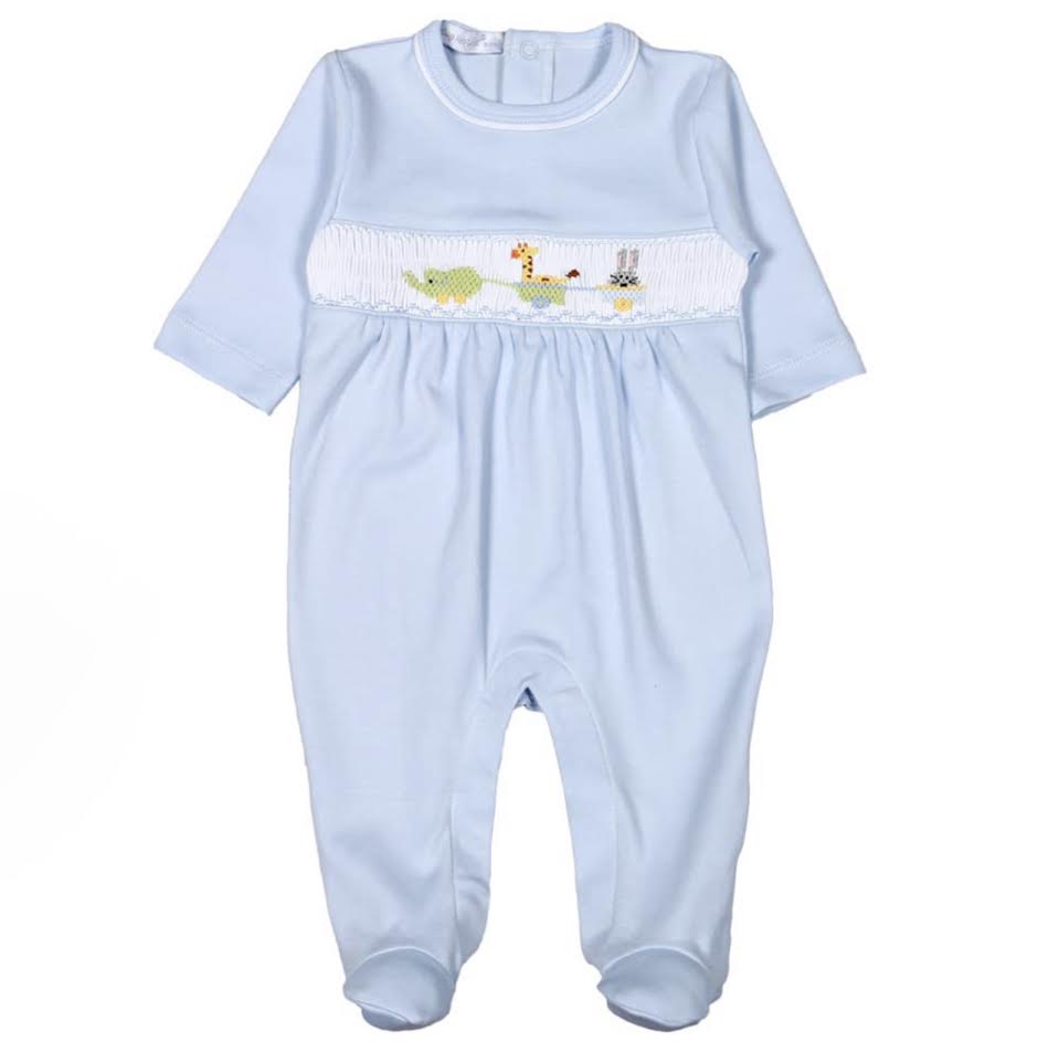 Blue Smocked Animal Parade Footie