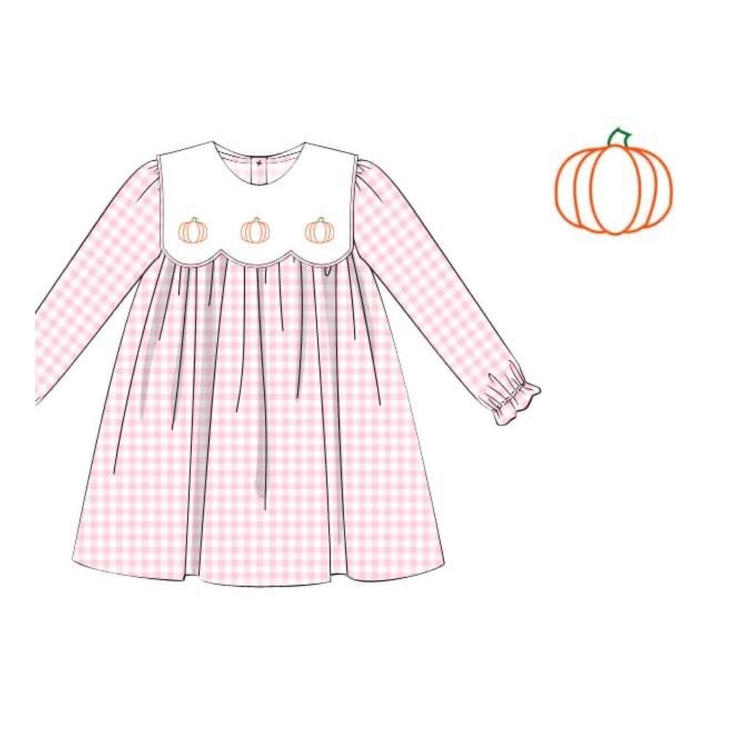 Pink Plaid Scallop Pumpkin Bib Dress