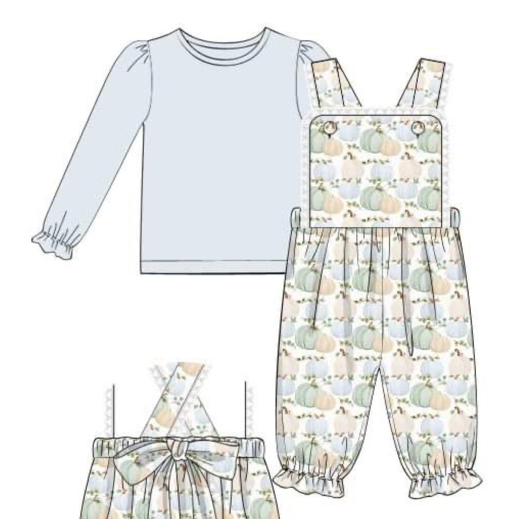 Watercolor Pumpkin Ruffle Overall 2-Piece Set