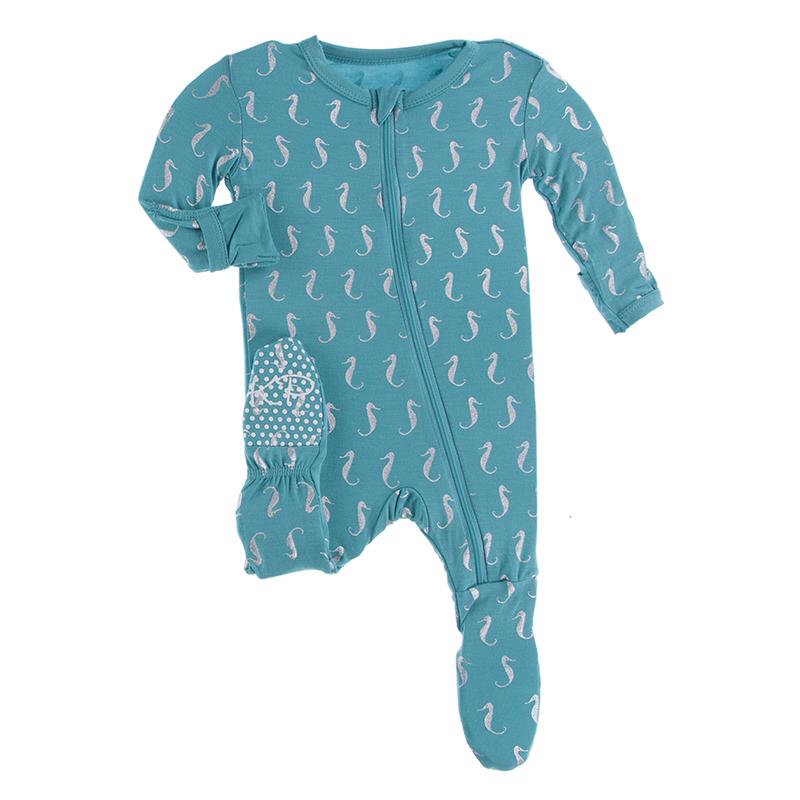 Neptune Mini Sea Horses Ruffle Zipper Footie