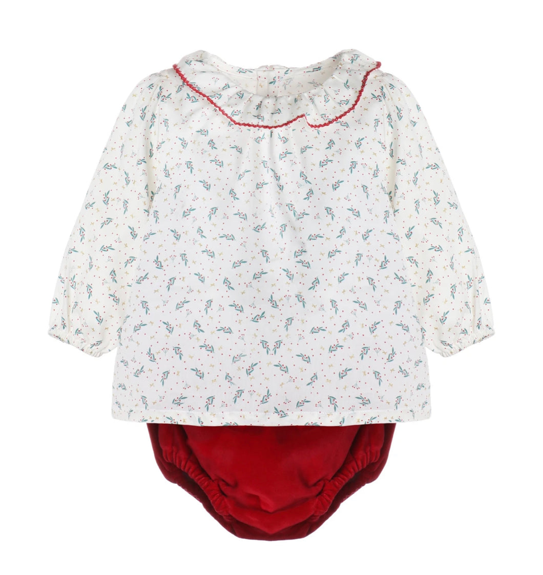 Holly Blouse & Red Velvet Bloomer Set