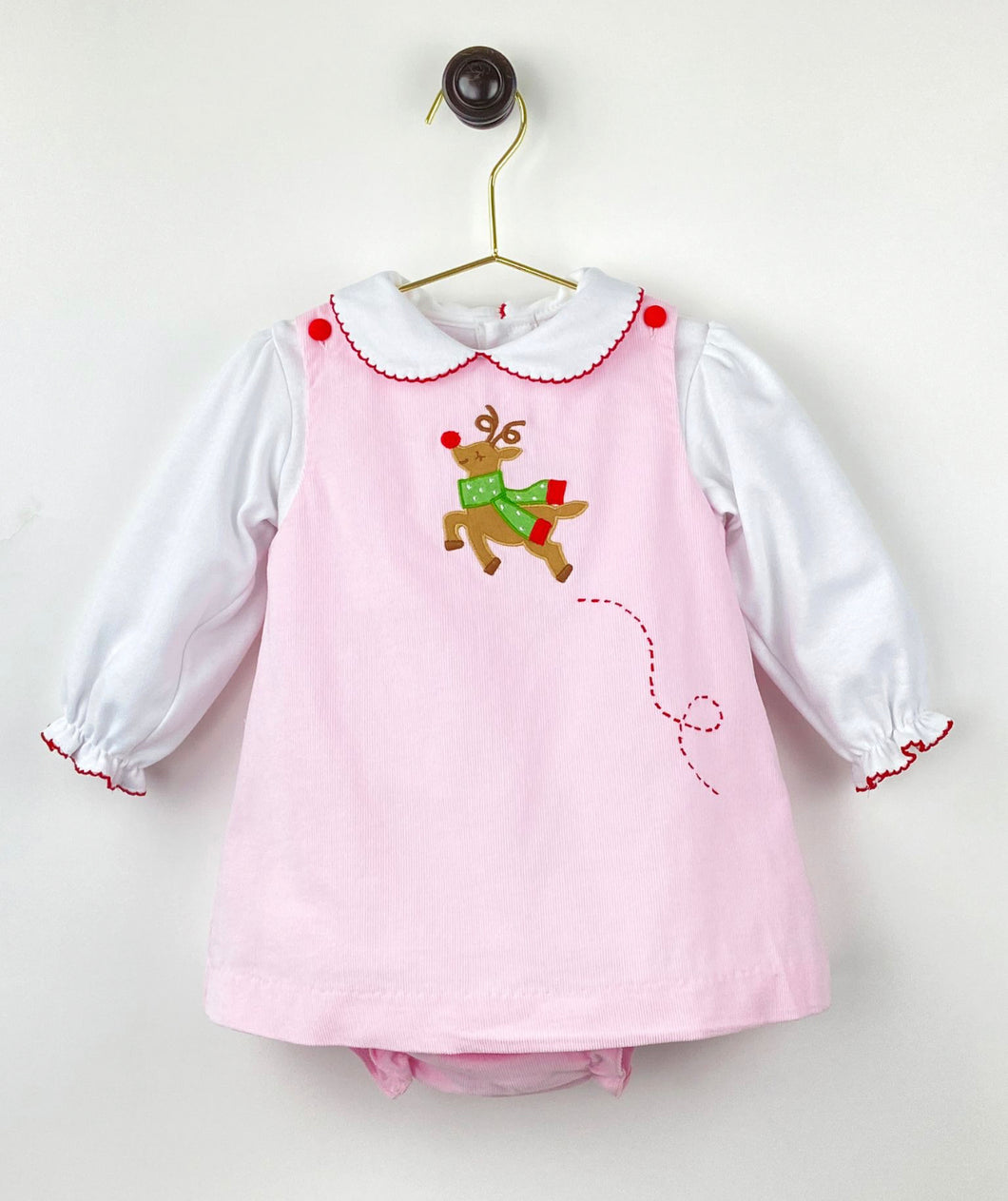 Pink Flying Rudolf Dress/Bloomer Set