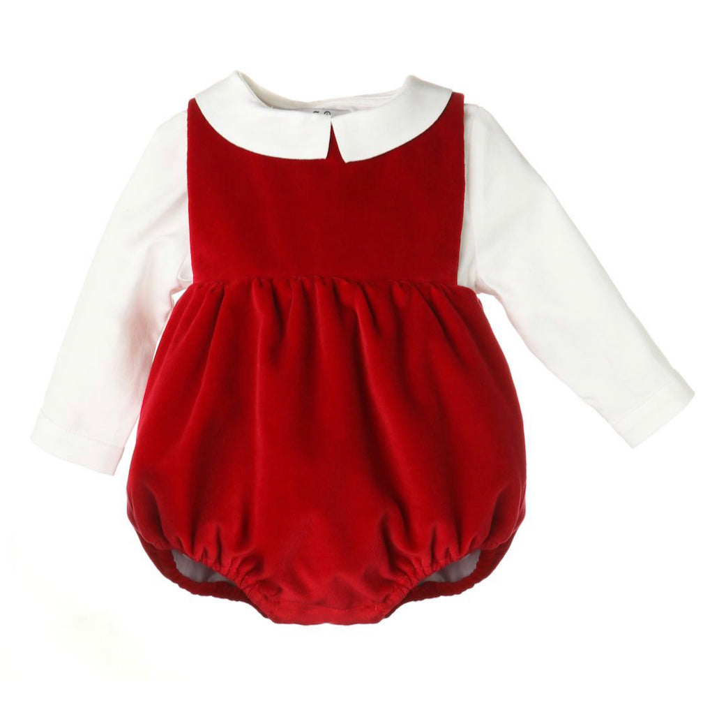 Boys Red Velvet Bubble with Peter Pan Collar