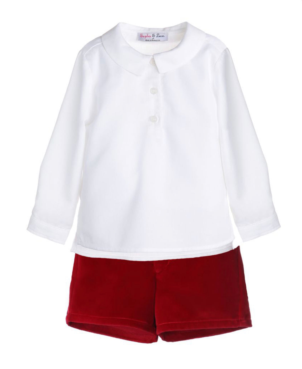 Boys Red Velvet Shorts Set