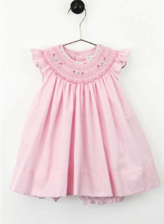 Pink Smocked Flutter Sleeve Dress Set