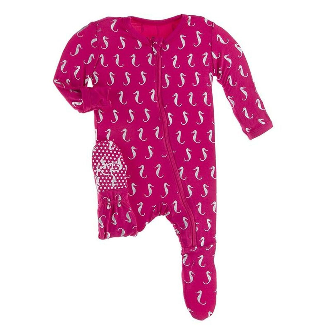 Prickly Pear Sea Horses Ruffle Zipper Footie